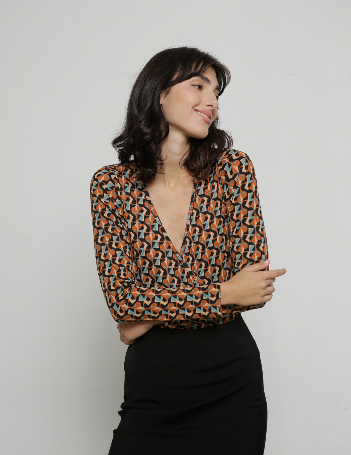 ⁦בגד גוף מעטפת CELINE גאומטרי חום⁩ – תמונה ⁦4⁩