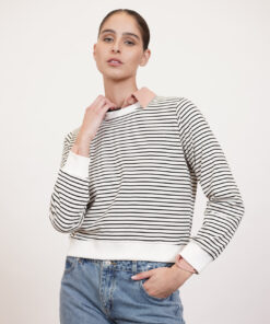 NO.11 סווטשירט פסים שחור לבן לנשים