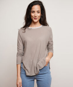 NO.7 טי שירט ארוכה צווארון עגול אפורה