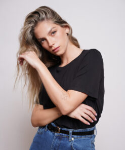 NO.3 חולצת טי שירט קצרה טנסל שחור