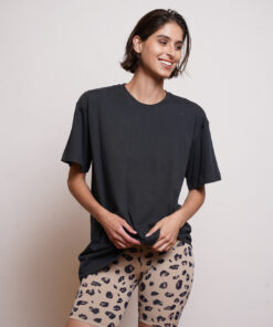 NO.19 חולצת טי שירט אובר סייז קצרה פחם