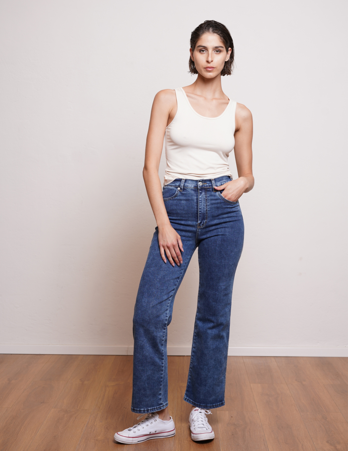 ⁦ג'ינס G DENIM רגל רחבה כחול ווש⁩ – תמונה ⁦3⁩