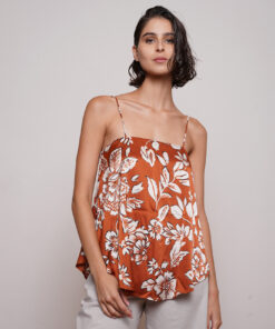 גופיית דמוי סטן בגזרת A פרינט ורוד פרח לבן