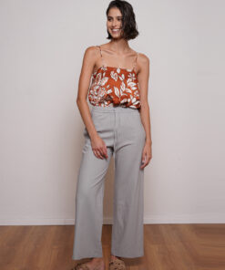 מכנס דמוי פשתן רחב ,צבע אפור