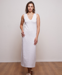 שמלת מקסי פסים אבן שמנת