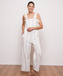 אוברול עם כתפיות נקשרות צבע אבן פס גינגי