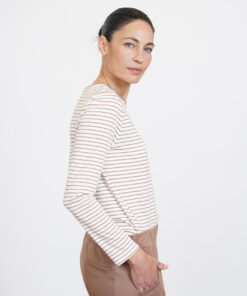 NO.16 טי שירט ארוכה פסים מוקה לבן