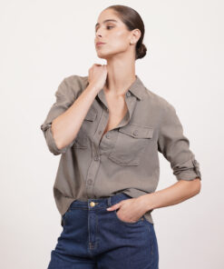 חולצת JANE מכופתרת אפור ירקרק