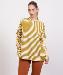 NO.35 סווטשירט פסים אובר סייז ירוק שמנת