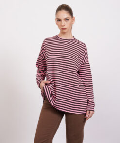 NO.35 סווטשירט פסים אובר סייז ורוד בורדו