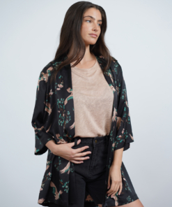 קימונו ELIZABETH שחור פרינט עגור