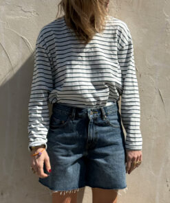 ג'ינס קצר סיומת פרומה כחול כהה ווש | SAMPLE