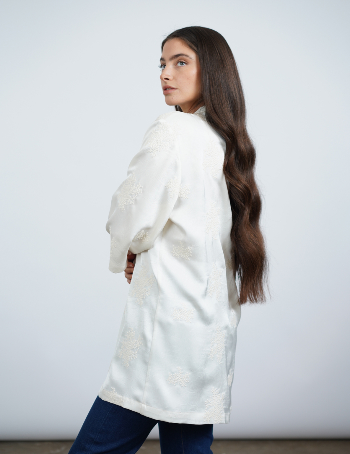 ⁦OFRA קימונו רקום פרחים שמנת⁩ – תמונה ⁦6⁩