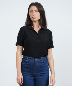 YEHUDIT חולצת פולו טקסטורת עלים שחור