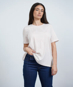 NO.3 טי שירט שרוול קצר פסים ורוד לבן