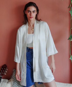 OFRA קימונו רקום פרחים שמנת